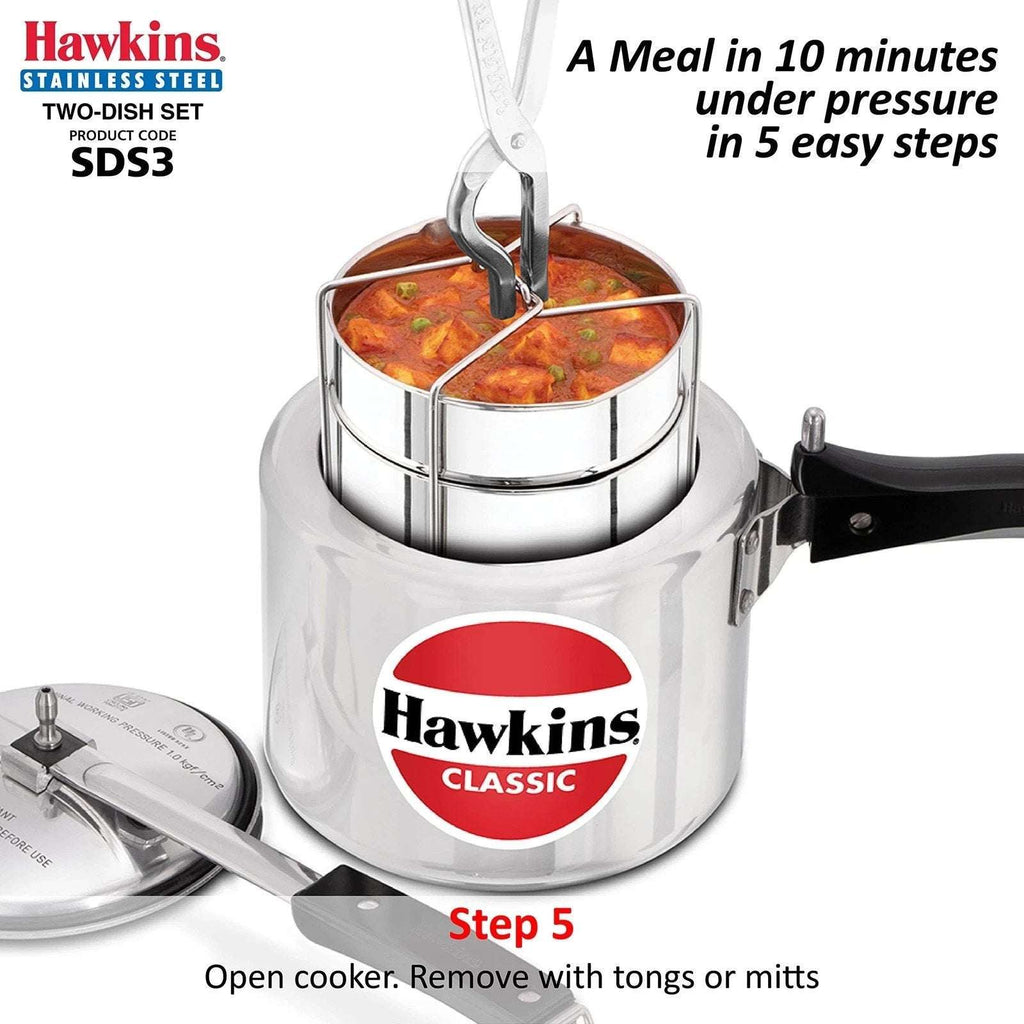 Hawkins Two-Dish Stainless Steel Set, Pressure Cooker 2 Pan Insert Multi-Cooker