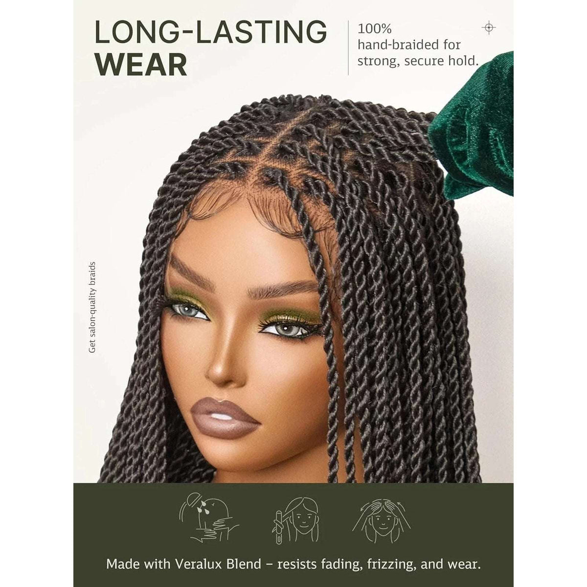 Full Lace Micro Twist Braided Knotless Wig Veralux 200% Density 30 inch Black