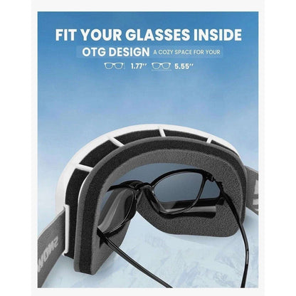 SNOWER Ski Goggles, OTG Anti Fog HD Snowboard Snow Goggles, 100% UV Protection
