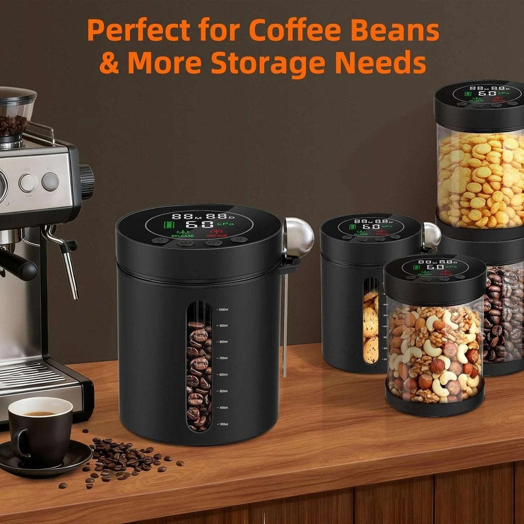 Automatic Airtight Vacuum Sealing Coffee Canister 1.3L Smart Sensors LCD Display