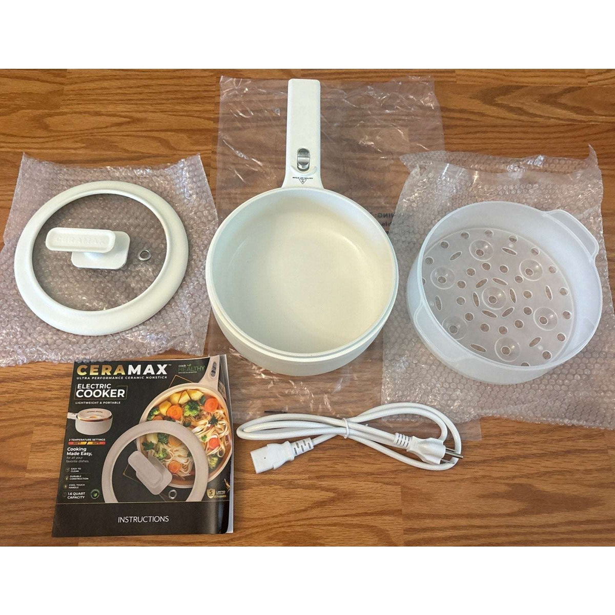 CERAMAX 1.6Qt Electric Hot Pot Ramen Multi-Cooker Steamer Non-Stick 800W RV Dorm