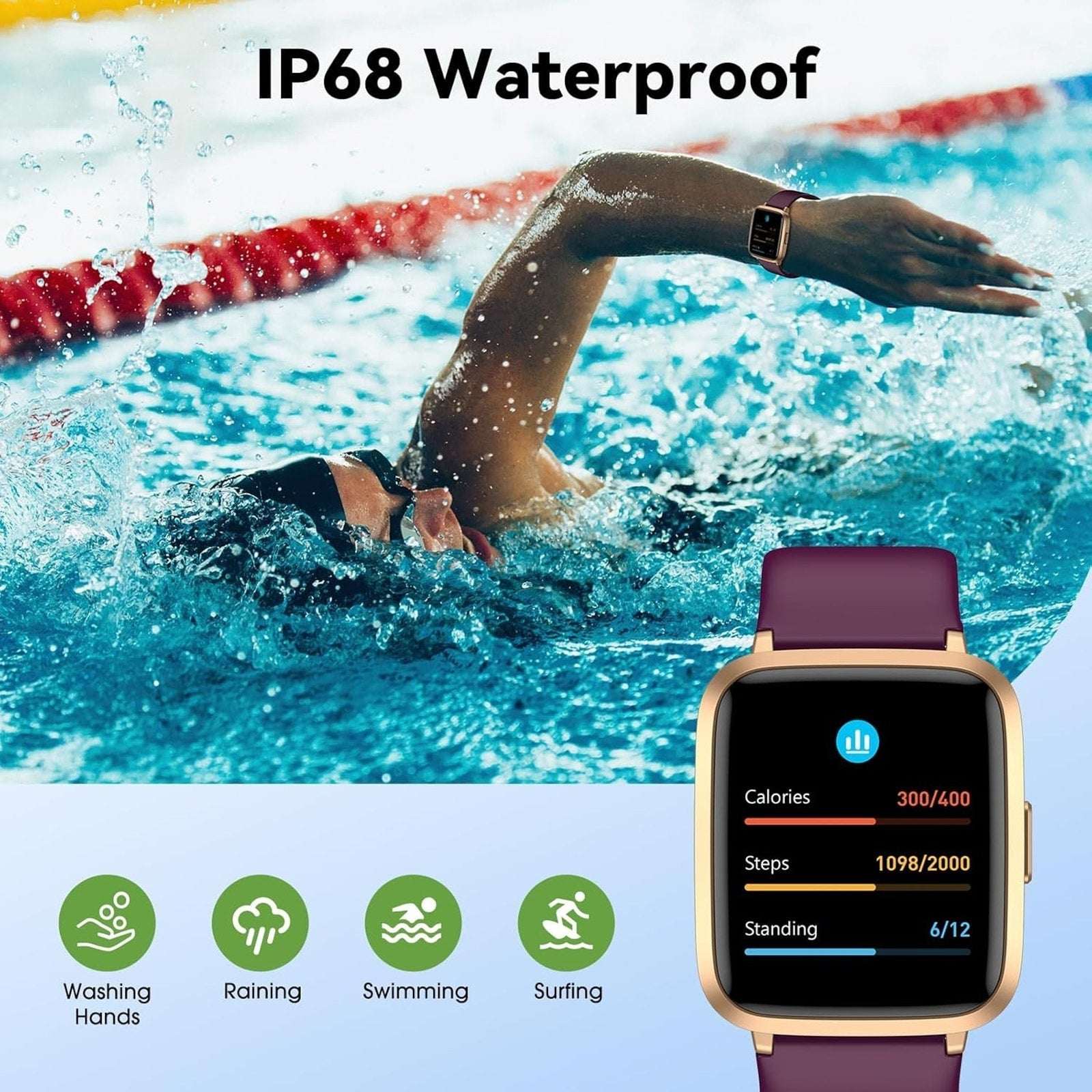 IW1 LITE Smart Watch Waterproof Fitness, Sleep, Activity & Health Tracker Purple