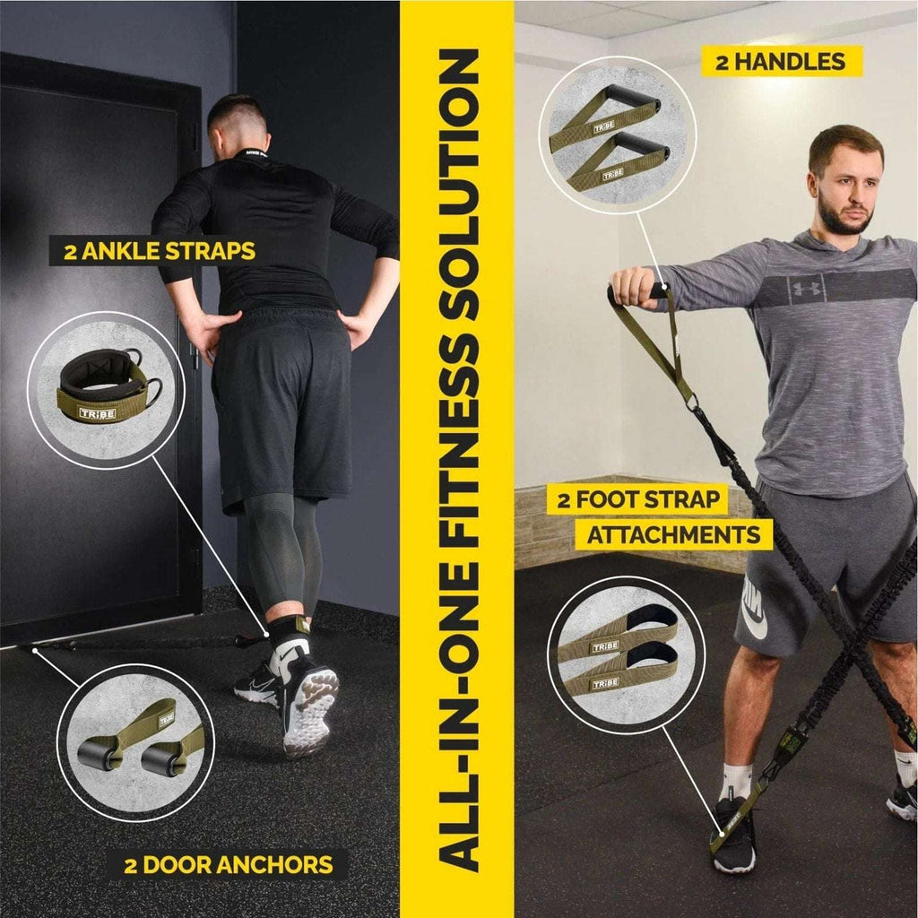 Tribe Lifting Ultimate Tube Resistance Band Set - Stackable Resistance 20-180lbs