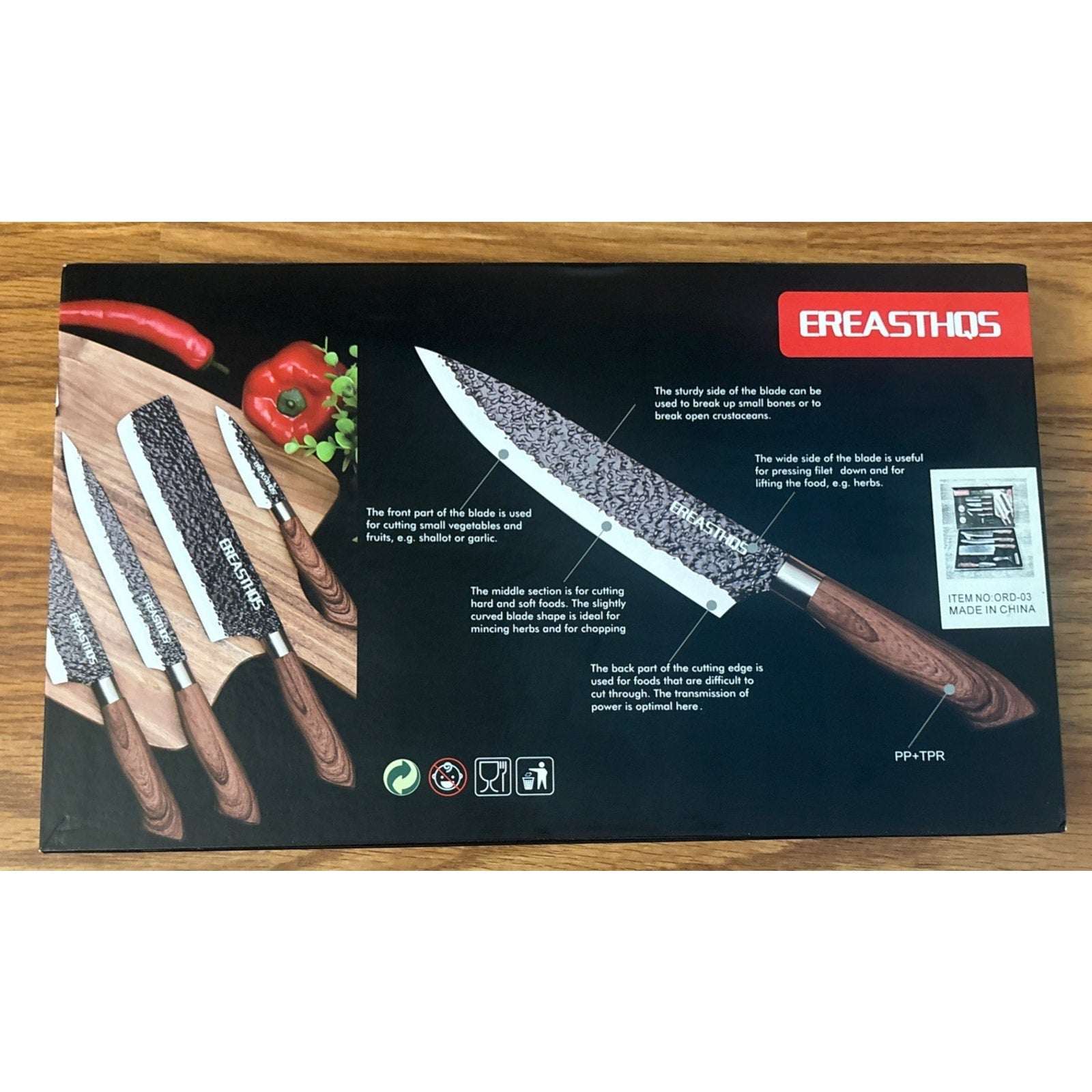 6PC Knife Set Embossed Non-Stick Blade w Wood Grain Handle Cleaver Chef Carving+