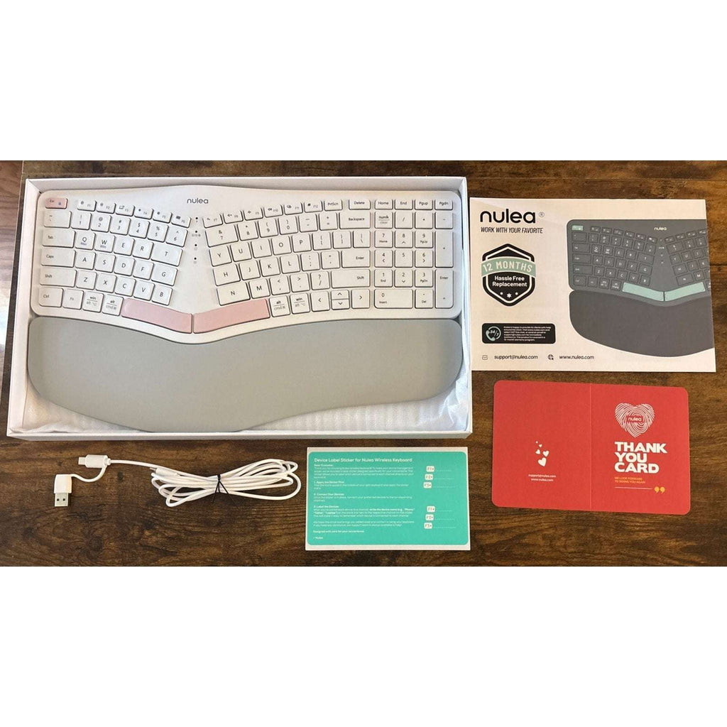 Nulea RT05B Wireless Ergonomic Split Keyboard w/ Cushioned Wrist Support - White