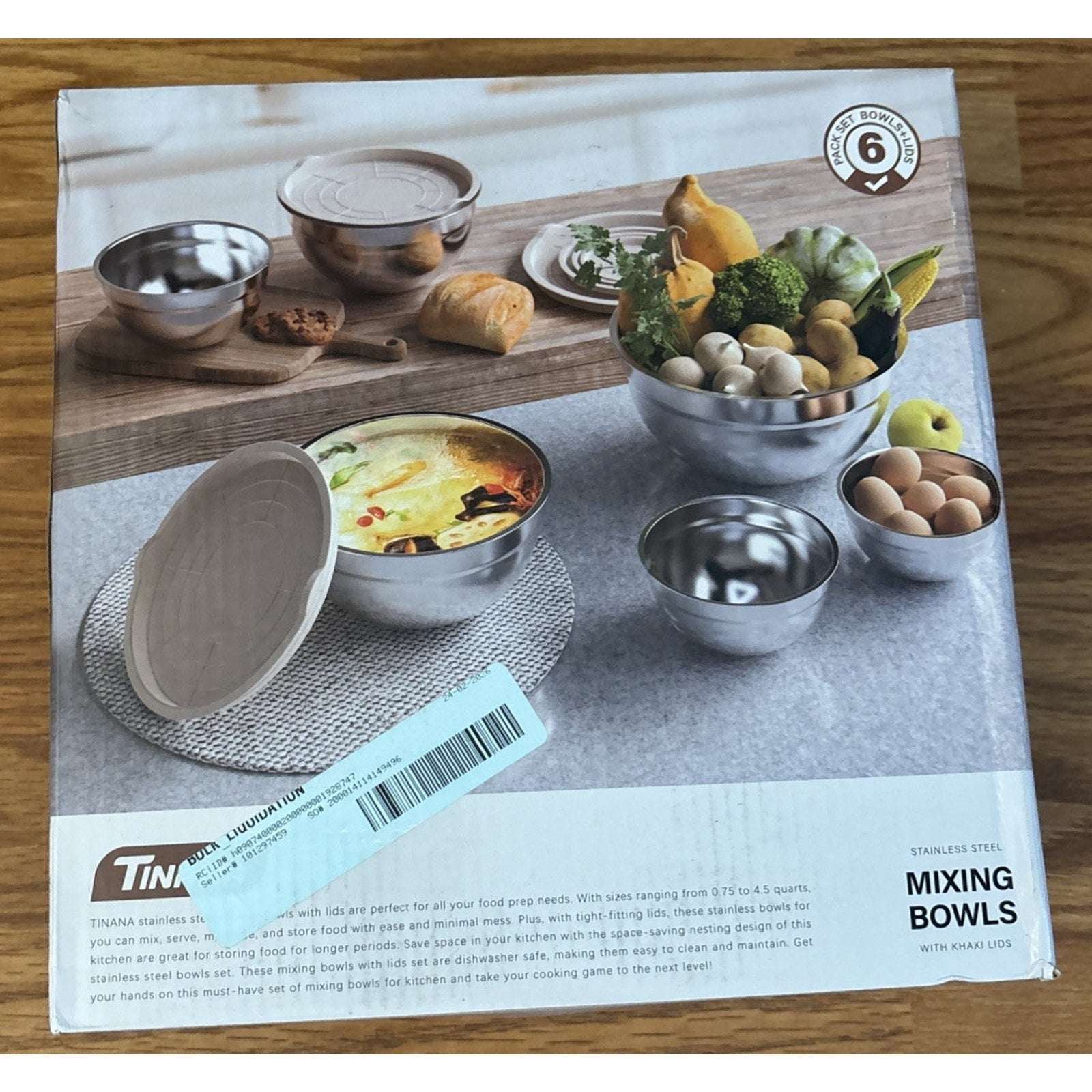 6Pc Mixing Bowl/Airtight Lids Set Stainless Steel Nesting Bowls Prep Bake Serve