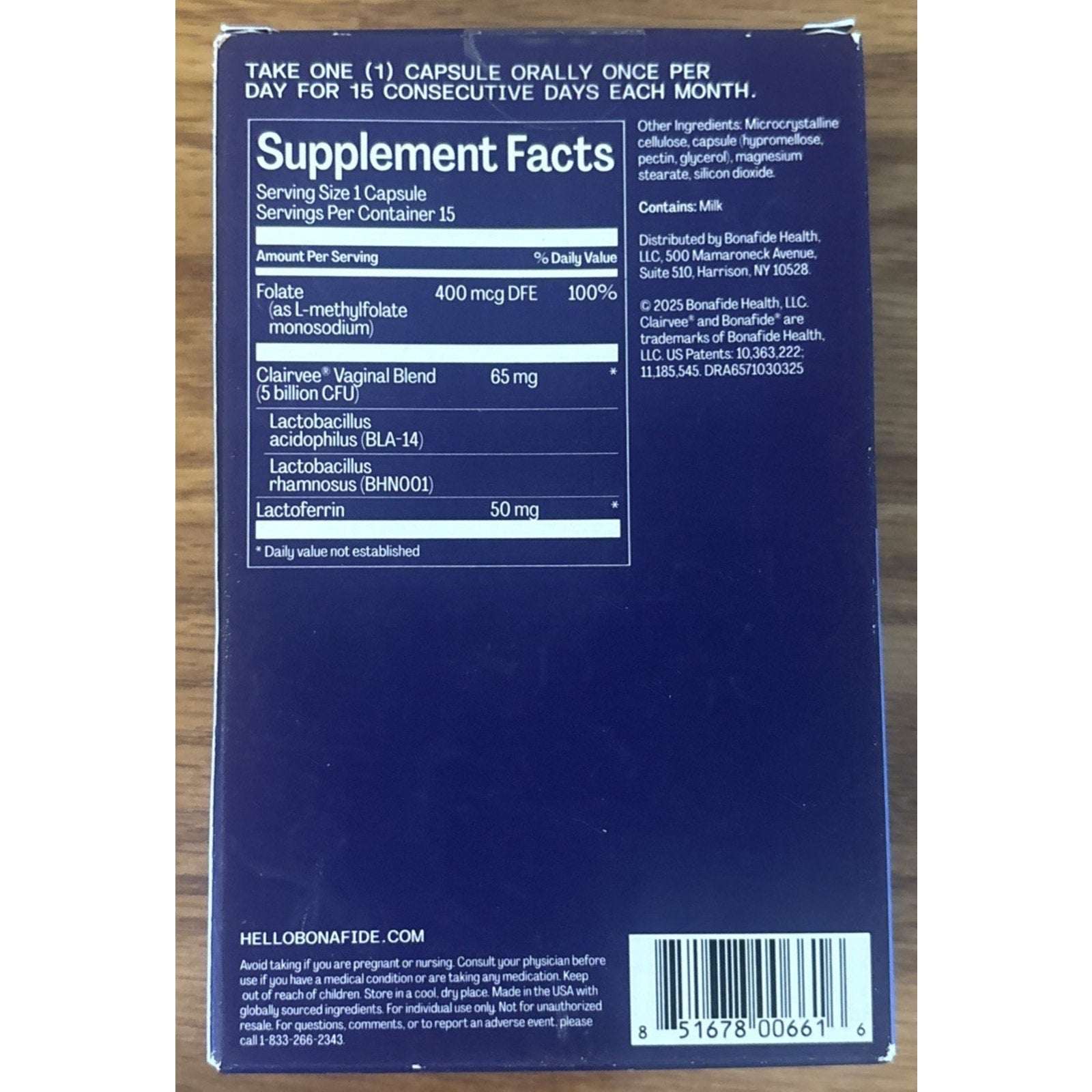 Bonafide Clairvee Vaginal Health Pre+Probiotic 2 Pack - 15 Ct Each(2 Mth Supply)