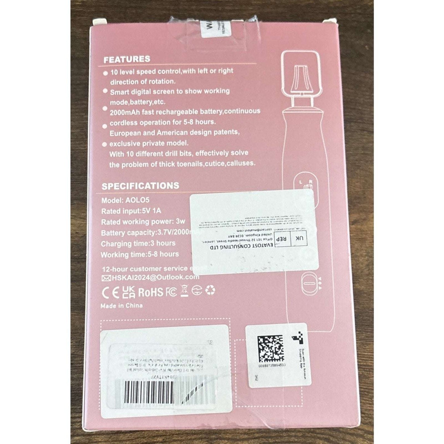 Electric Nail Drill, Cordless 2000 mAh Rechargeable Portable Nail File 10 Bits