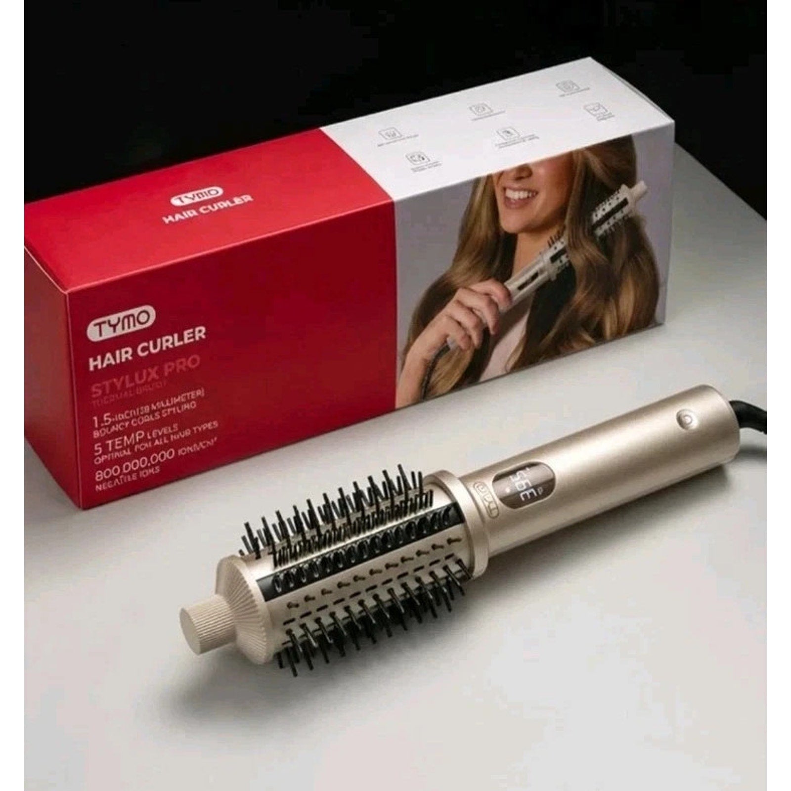 TYMO STYLUX PRO Thermal Curling Brush 1.5 Inch Blowout Heated Round Volumizer