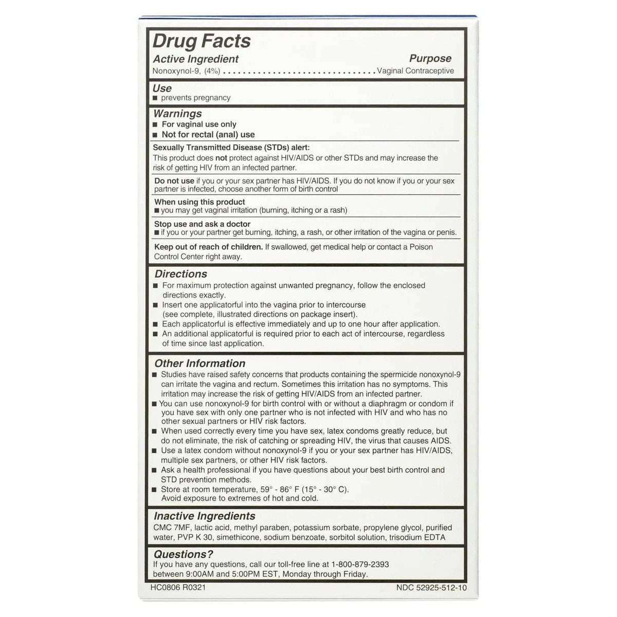 VCF Vaginal Contraceptive Gel Pre-Filled Applicators Hormone Free 10 Ct 2 Pack