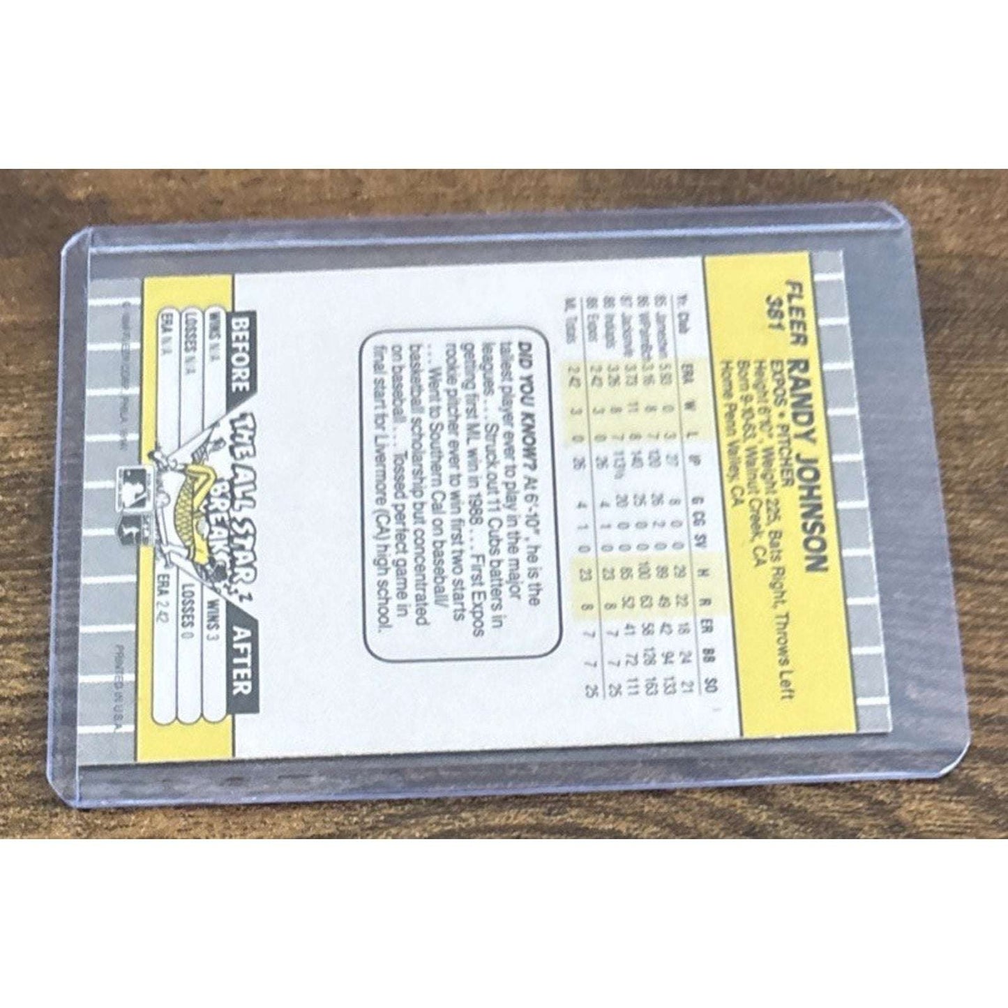 1989 FLEER #381 Randy Johnson Expos - RC - Error Marlboro Ad Blacked Out -PtoS