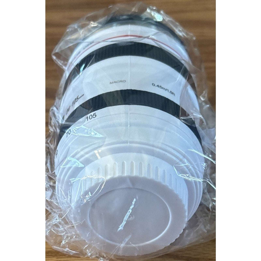 Cup Mug Tumbler w/ Lid Looks Like Canon EF 24-105mm F/4L USM Zoom Lens in White