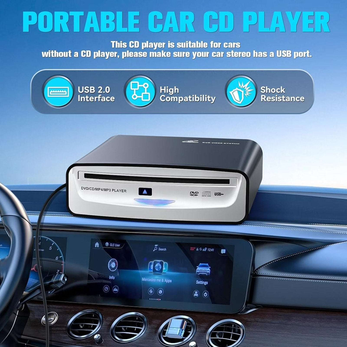 Portable External USB & Bluetooth Car DVD CD MP4 MP3 Player Plug & Play SX2800A