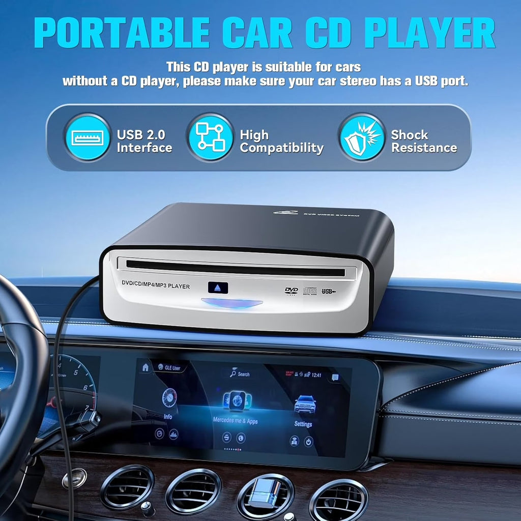 Portable External USB & Bluetooth Car DVD CD MP4 MP3 Player Plug & Play SX2800A