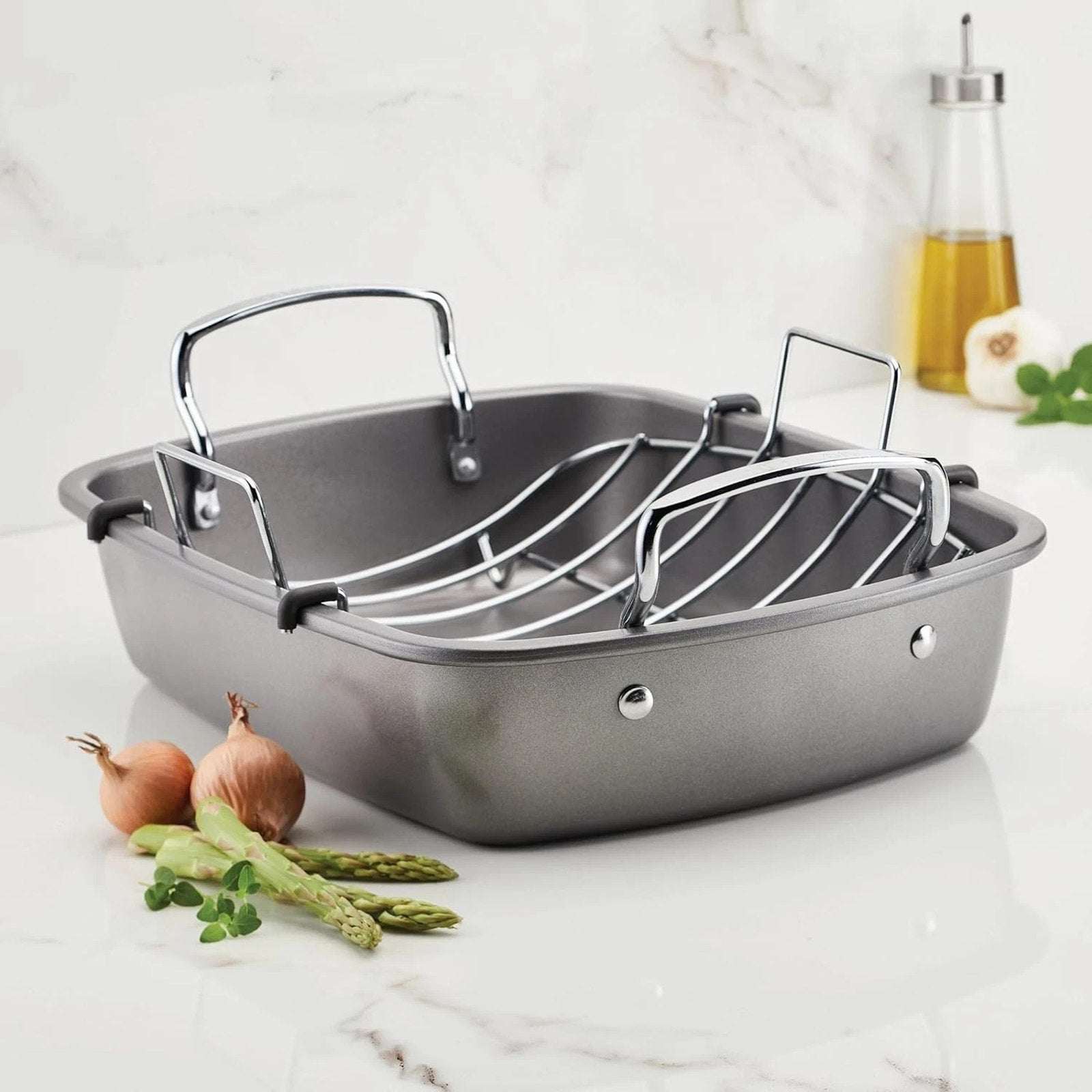 Circulon Nonstick Roasting Pan / Roaster w/ Rack - 17 Inch x 13 Inch 24lbs Gray
