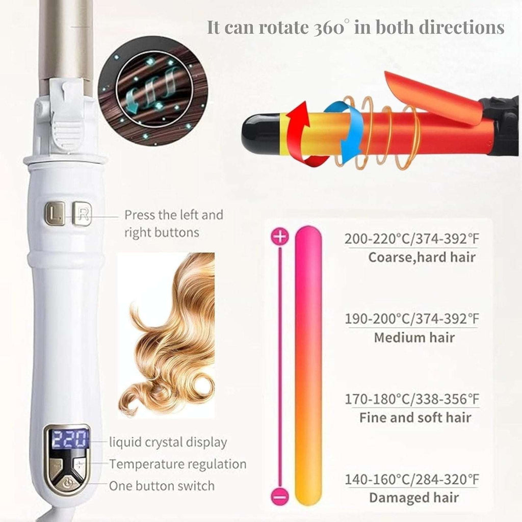 Automatic Rotating Curling Iron 28mm/1.1 Inch Professional Wand Waver White/Gold