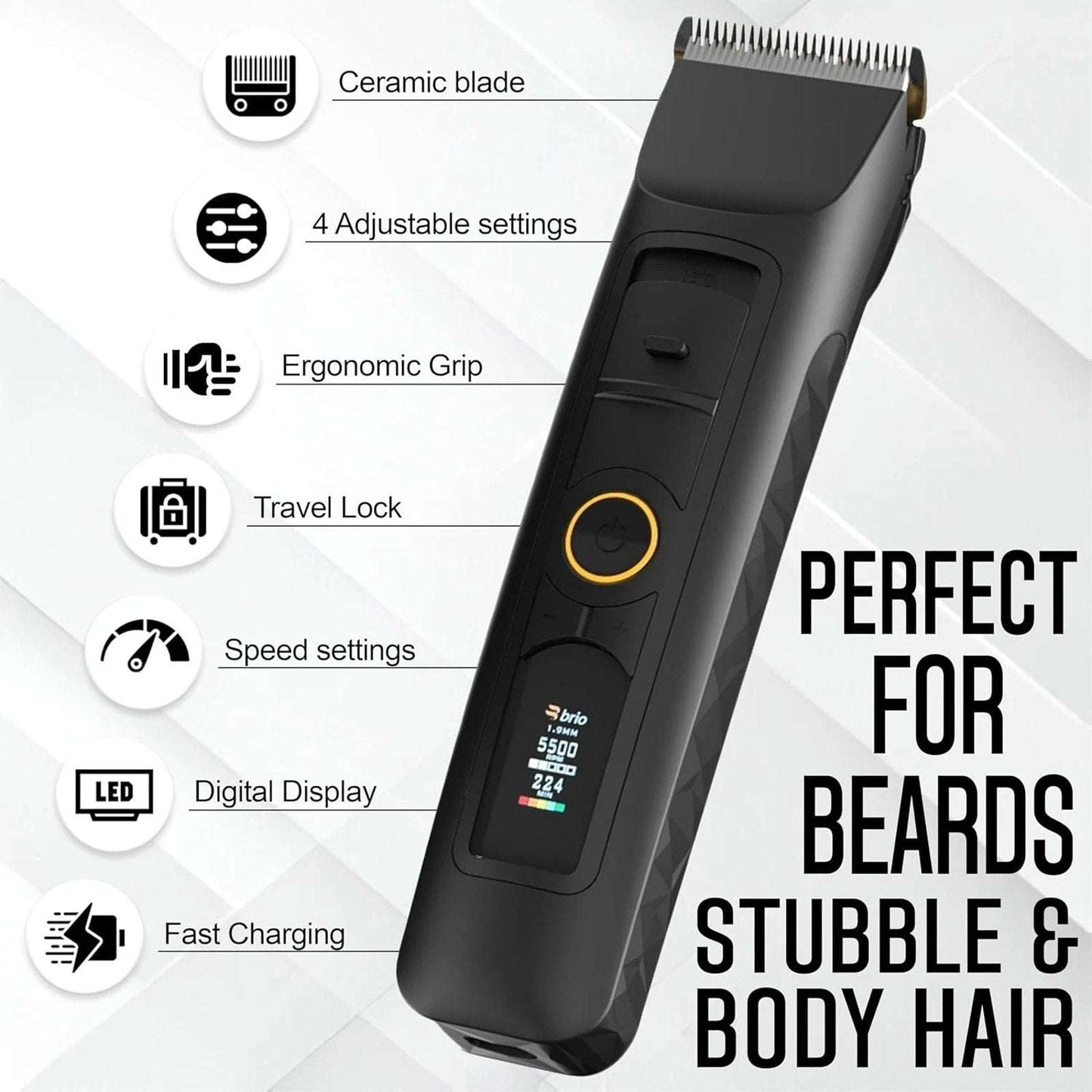 Brio Beardscape V2 Beard & Body Trimmer Cordless w/ Low Friction Ceramic Blade