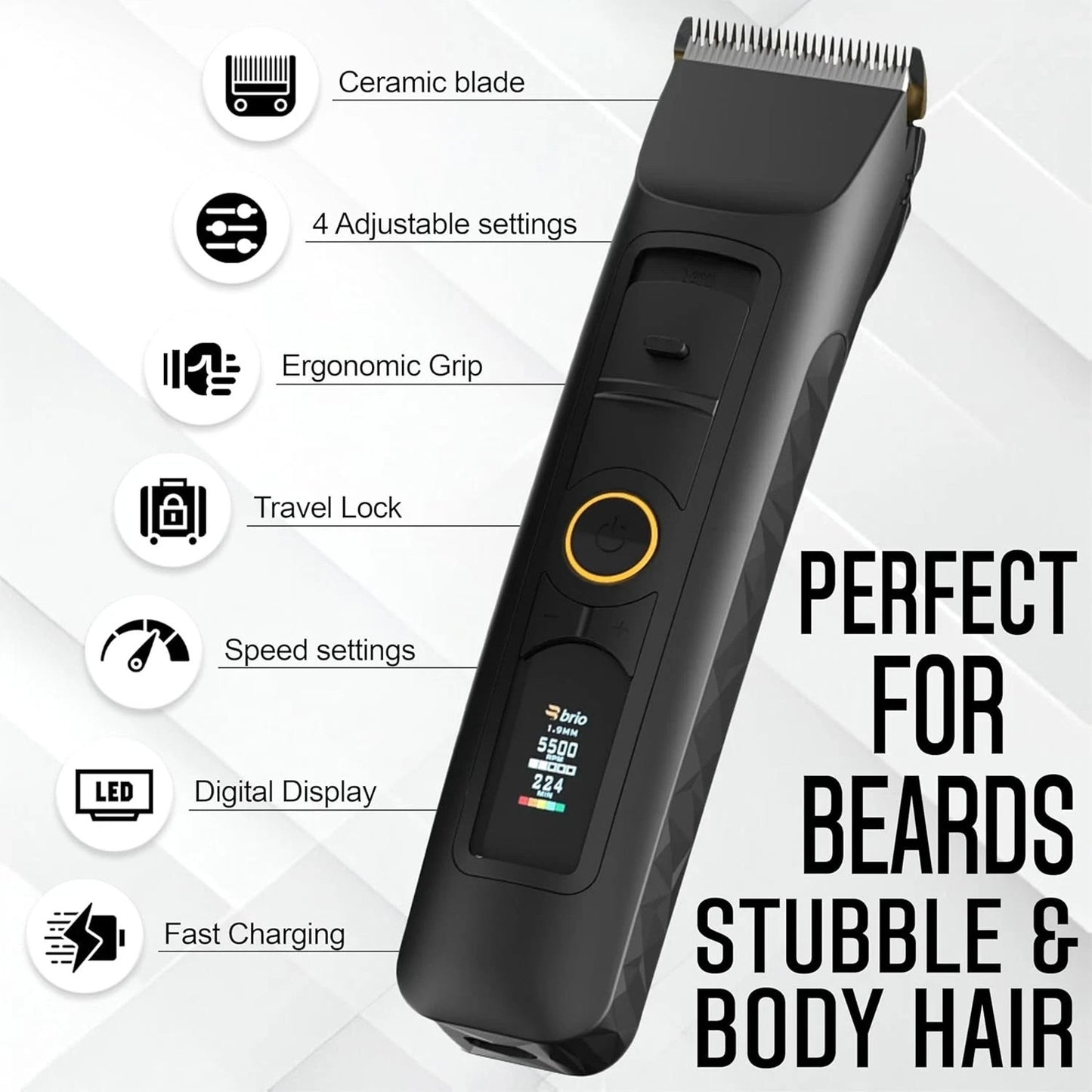 Brio Beardscape V2 Beard & Body Trimmer Cordless w/ Low Friction Ceramic Blade