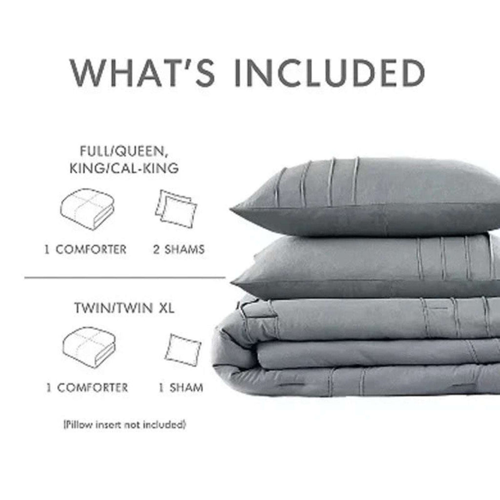 King Size 3PC PORTER Soft Washed Cotton Pinch Pleated Duvet Set Slate Gray/Blue