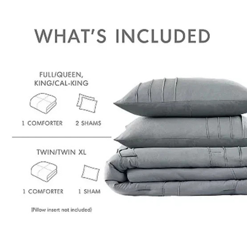 King Size 3PC PORTER Soft Washed Cotton Pinch Pleated Duvet Set Slate Gray/Blue