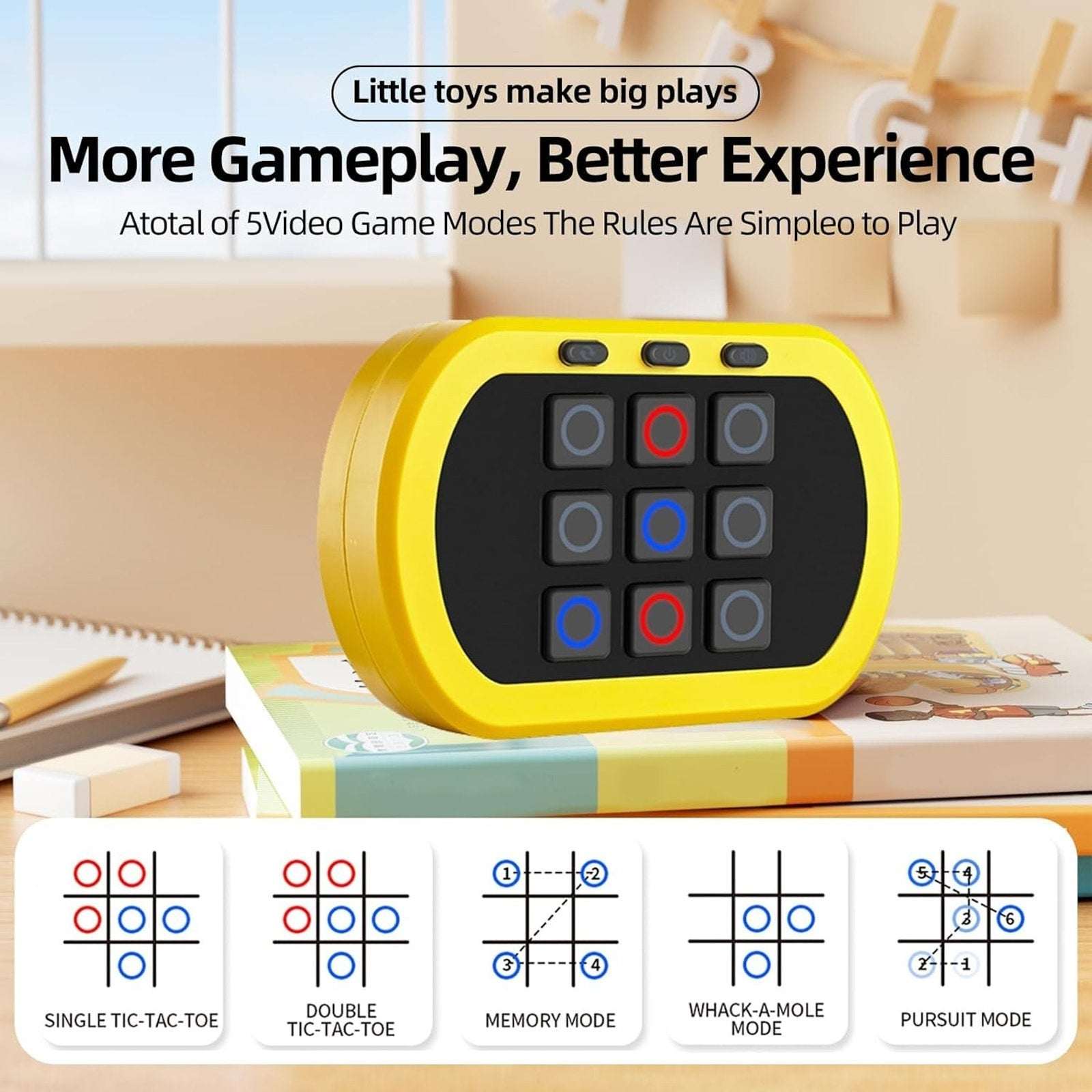 Electronic Tic-Tac-Toe 5-in-1 Games Rechargeable Handheld Console Ages 6-12