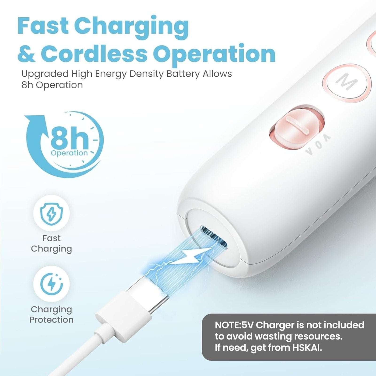 Electric Nail Drill, Cordless 2000 mAh Rechargeable Portable Nail File 10 Bits