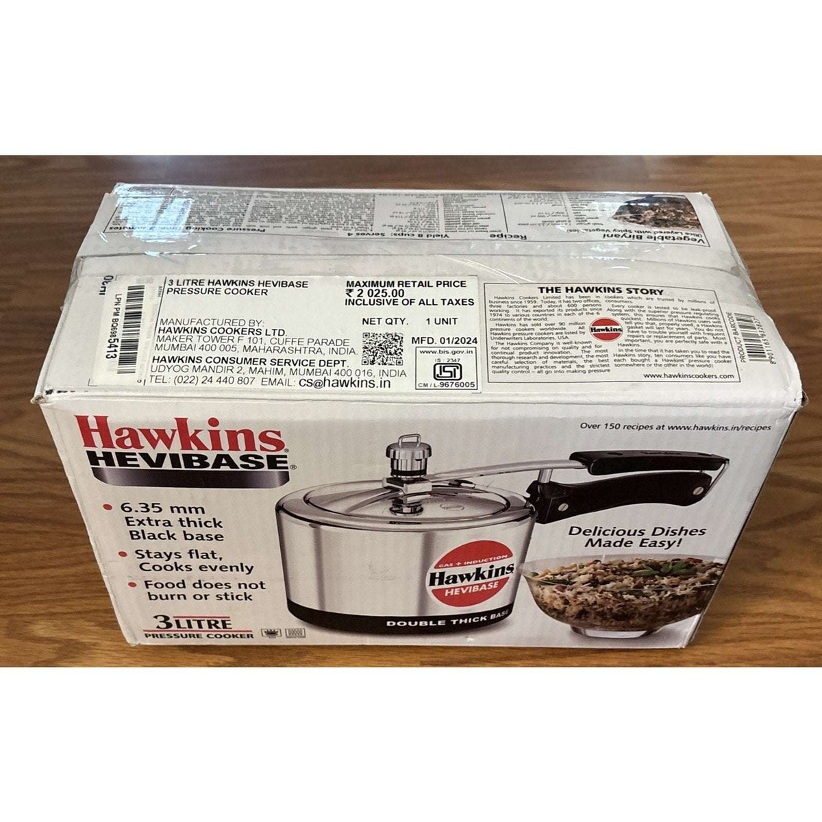 Hawkins HEVIBASE Stainless Steel Tall Pressure Cooker 3 Litre Gas + Induction