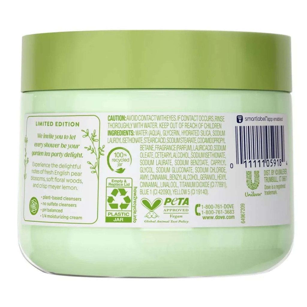2PC Dove Beauty Garden Tea Party Body Scrub English Pear Blossom Limited Edition
