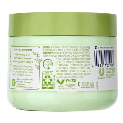 2PC Dove Beauty Garden Tea Party Body Scrub English Pear Blossom Limited Edition