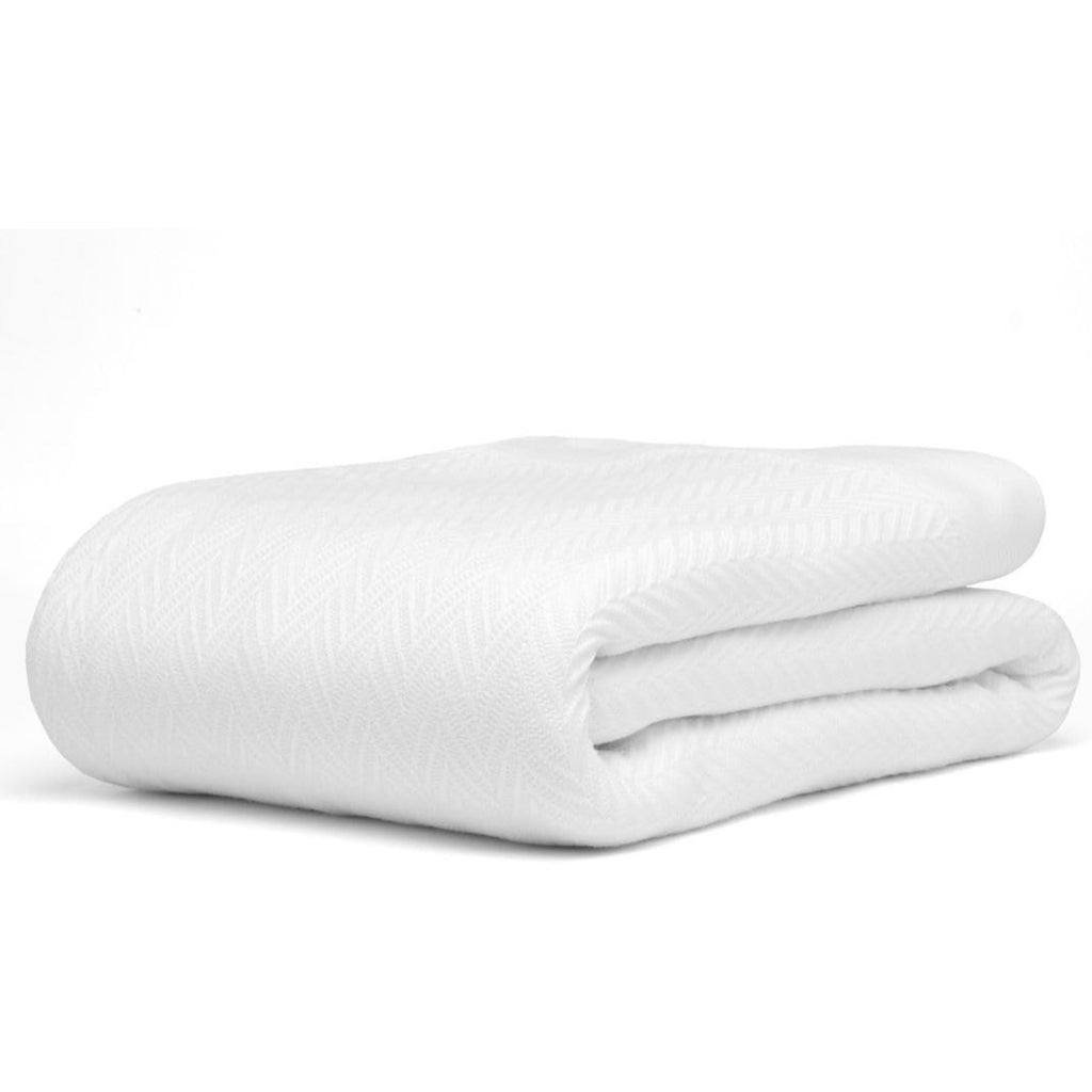 100% Pure Cotton Luxury King Size 108"X90" White Herringbone Blanket MadeinIndia