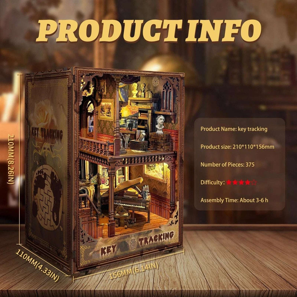 DIY Miniature Book Nook Key Tracking Escape Room Kit - 3D Puzzle with LED Lights