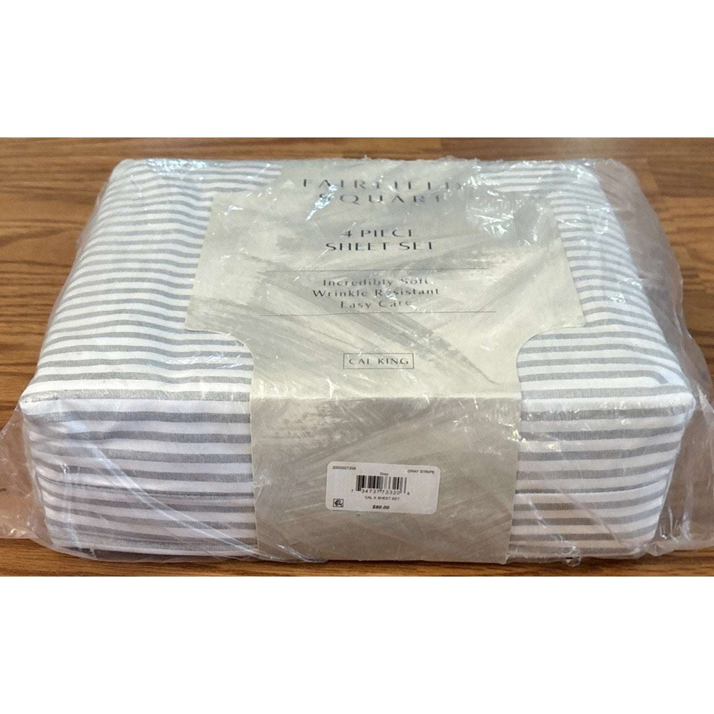 FAIRFIELD SQUARE Soft Microfiber 4 Piece Sheet Set Gray Stripe California King