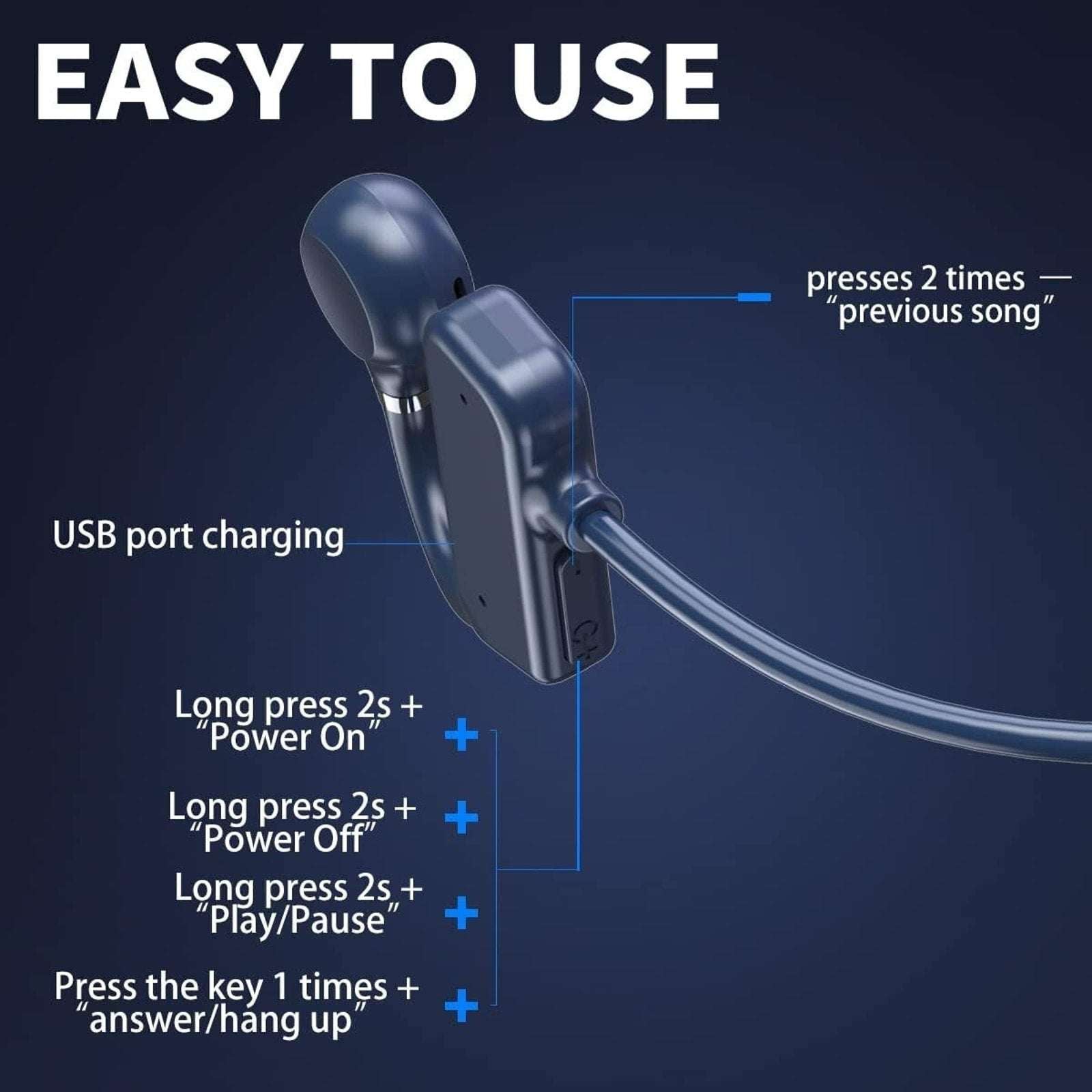 Open Ear Bluetooth 5.1 Sport Headphones Wireless Bone Conduction Earbuds Recharg