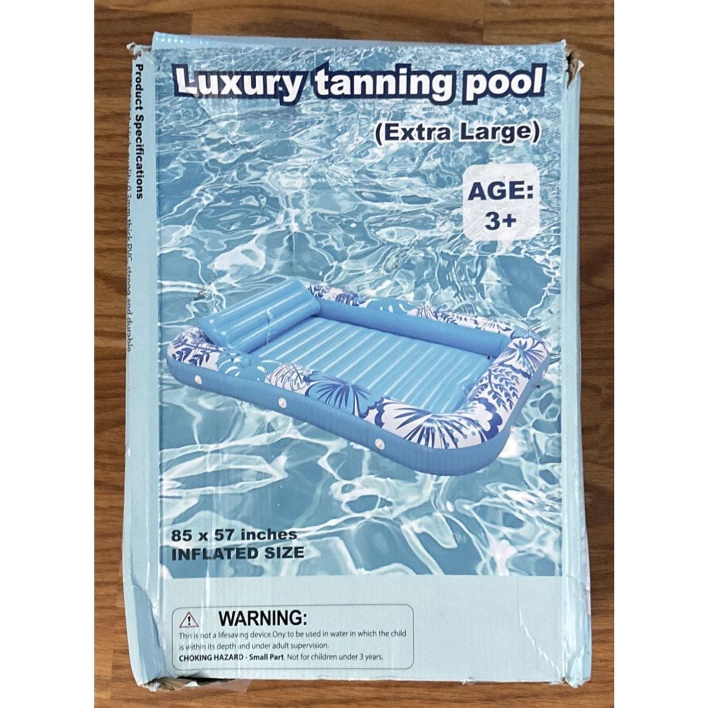XL Inflatable Tanning Pool Lounger Float 85"X 57" 2 Adults 2 Cup Holders Pillow