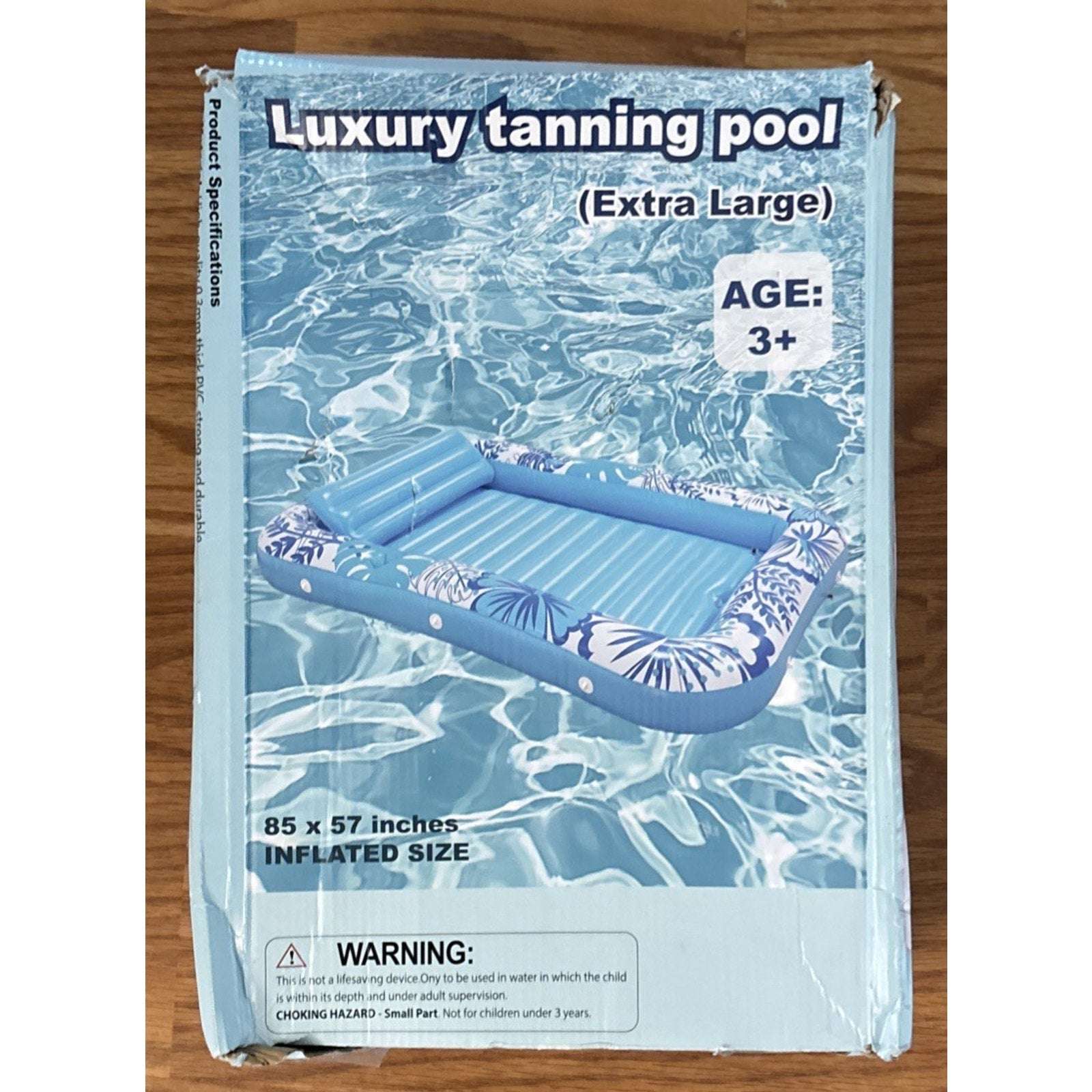 XL Inflatable Tanning Pool Lounger Float 85"X 57" 2 Adults 2 Cup Holders Pillow