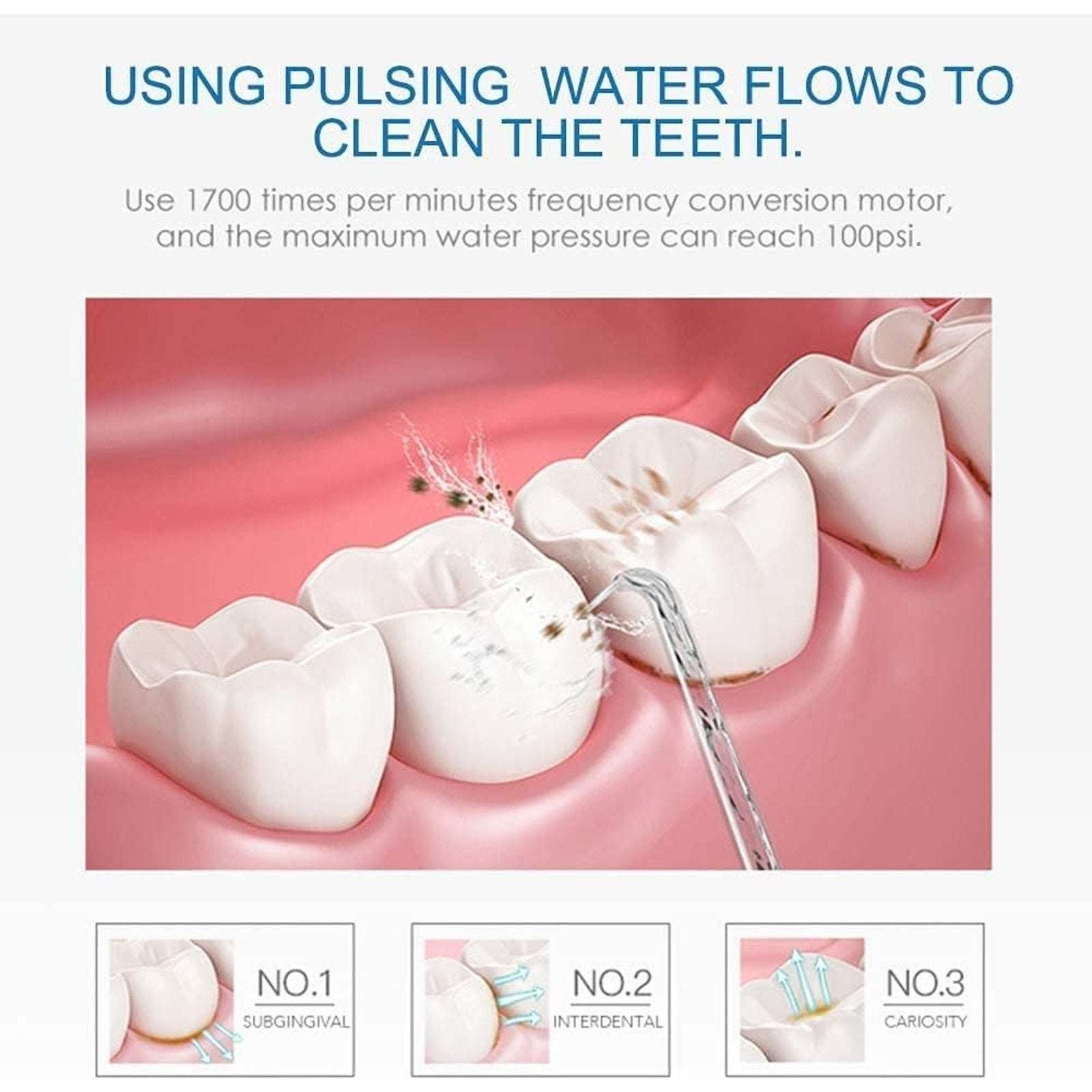 TUREWELL Water Dental Flosser for Gums Teeth Braces Cleaner Pick with 8 Jet Tips