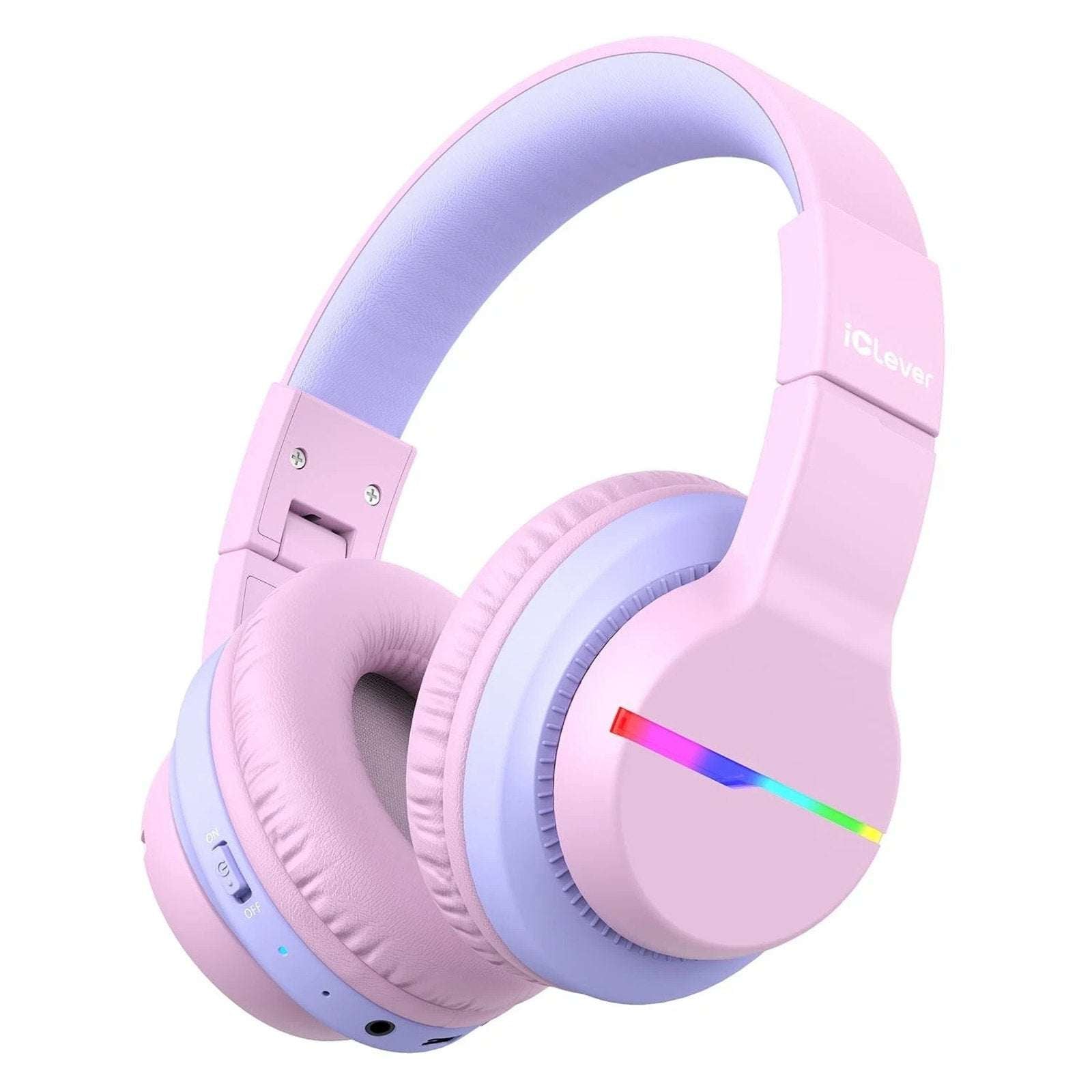 iClever BTH12 Kids Bluetooth Headphones Colorful LED Lights Wireless w/ Mic Pink