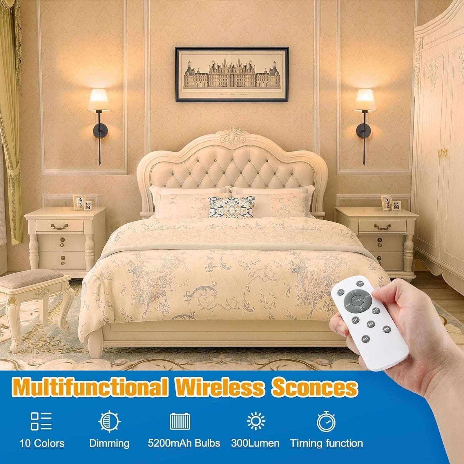 (2) Battery Operated Dimmable Wall Sconce Rechargeable Wall Lights RGB w/ Remote
