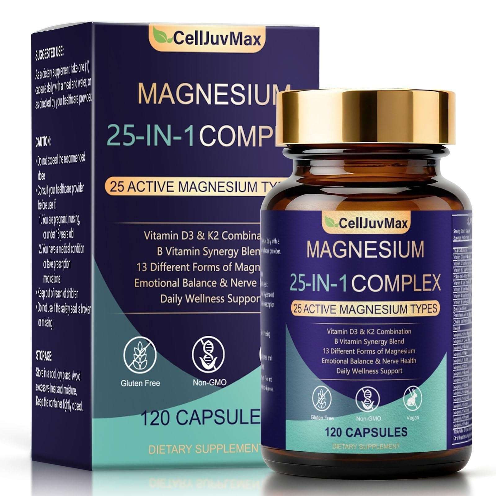 CellJuvMax Magnesium 25 in 1 Complex - 120 Capsules Energy Mood Muscle Support