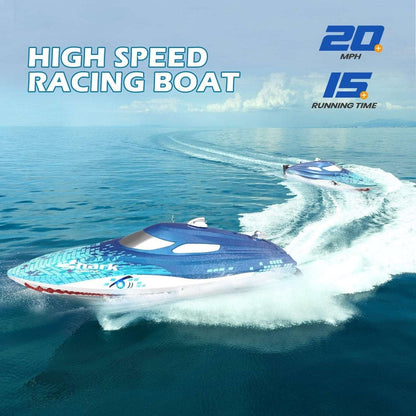 DEERC 2.4G RC Sink-Proof High Speed Racing Boat w/ LED Lights & Shark Graffiti