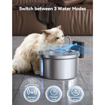 Wireless Smart Pet Cat Dog Water Fountain Rechargeable FEELNEEDY Stainless 3.5L