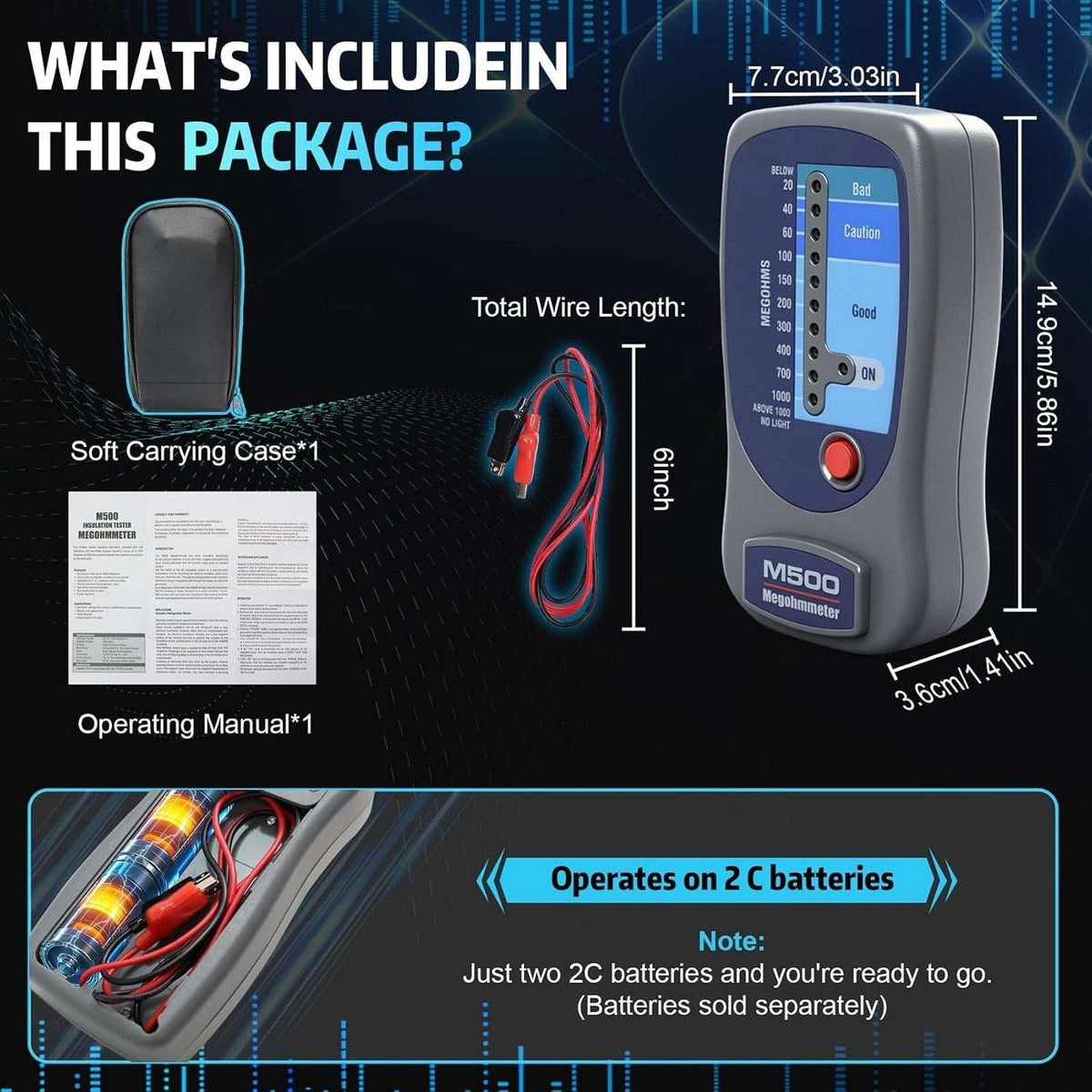 M500 Megohmmeter HVAC Insulation Resistance Testing Up to 1000 Megohms for Supco
