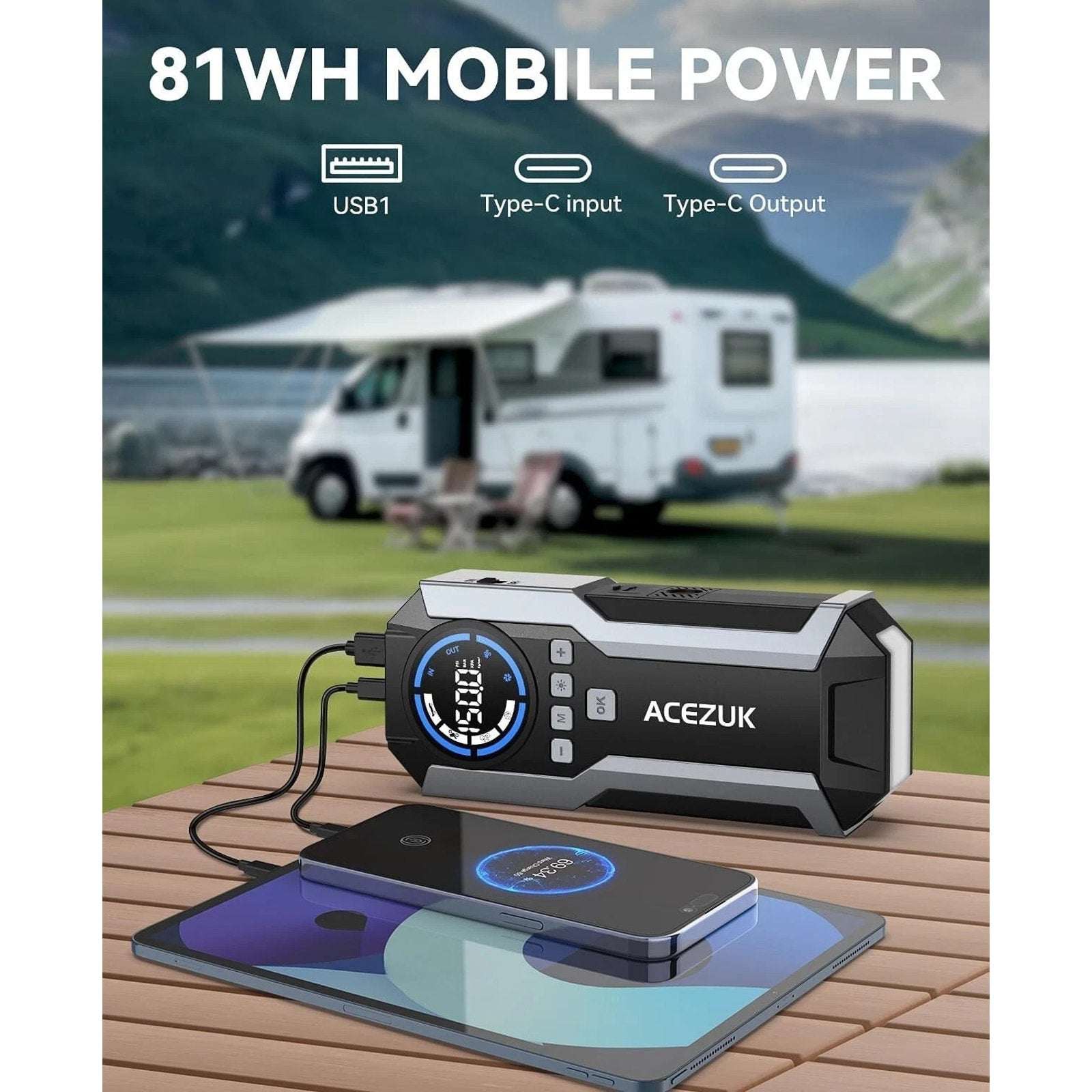 ACEZUK 150PSI 8000A 12V Car Battery Jump Starter, Air Compressor, 21800mAH Power