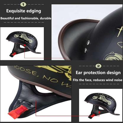 DOT Approved Retro Baseball Cap Motorcycle Vtg German Style Half Face Skull Cap