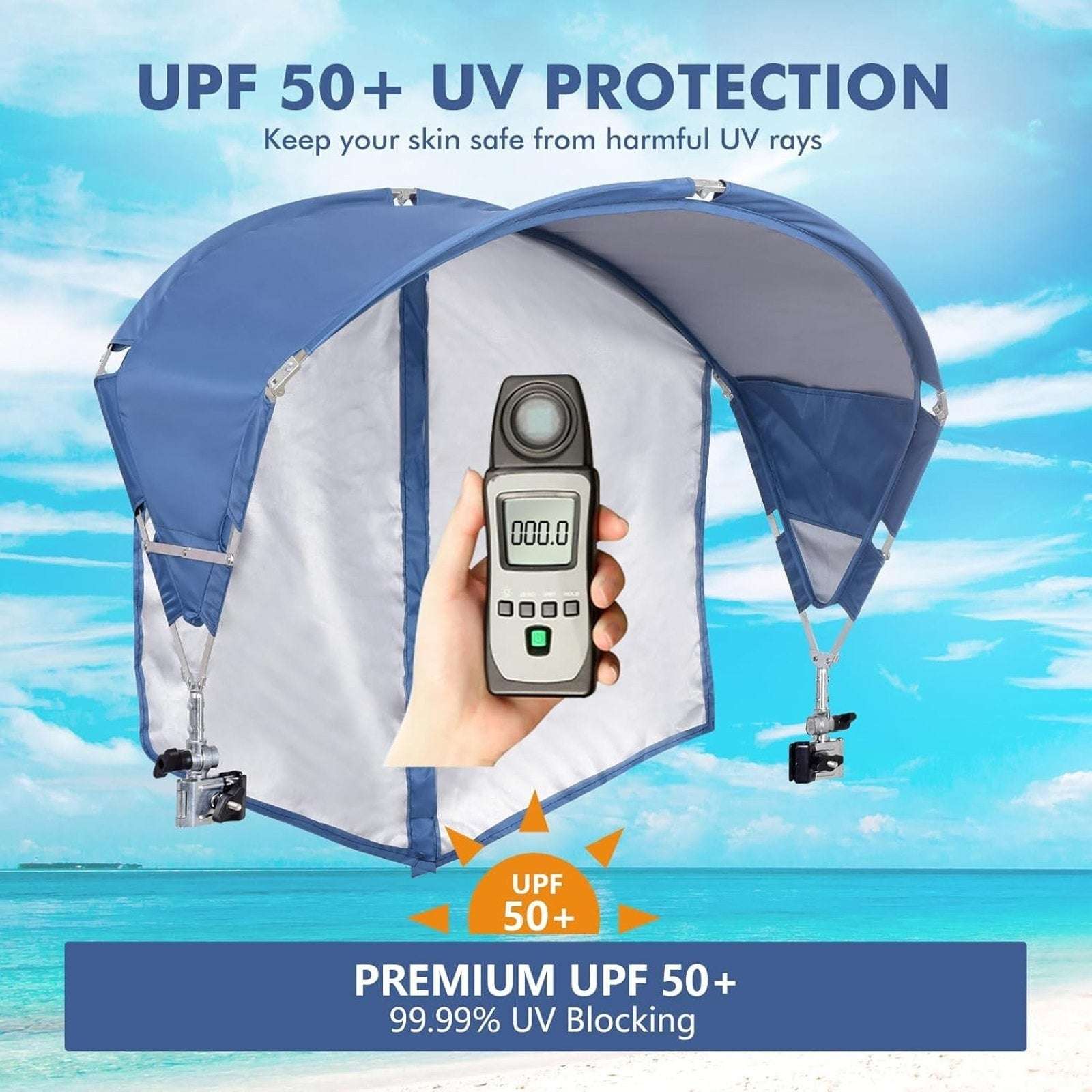2Pk Universal Umbrella UPF50+ Sun Shade Adj Clamp Clip Beach Chair Wagon Sports