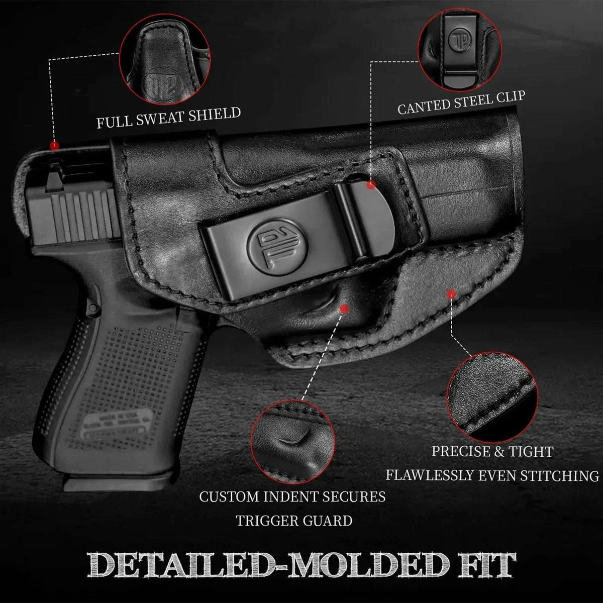 TacDefens IWB Black Leather RH Holster Glock 19 19X 23 45 TriggerBlock Retention