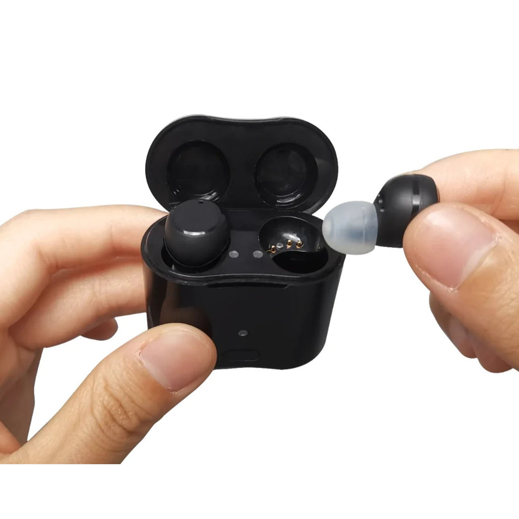 NewSound Mini Rechargeable ITE Hearing Aid, Black, Charging Case for L/R