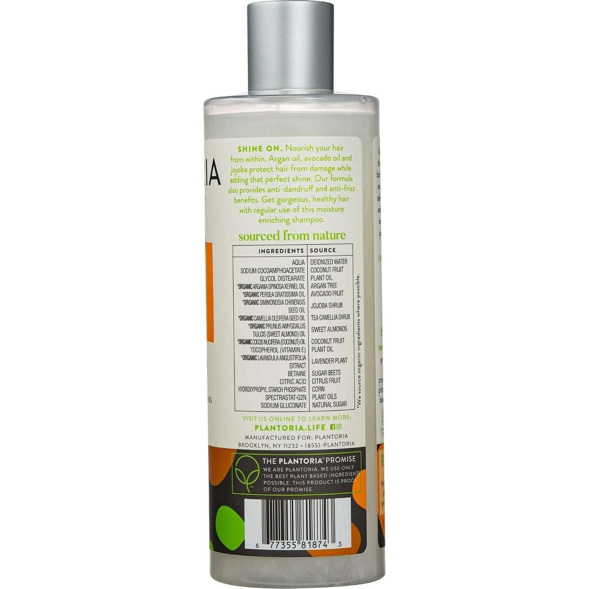 2 x Plantoria Moroccan Argan Oil Shampoo w/ Coconut & Jojoba Dandruff Anti-Frizz