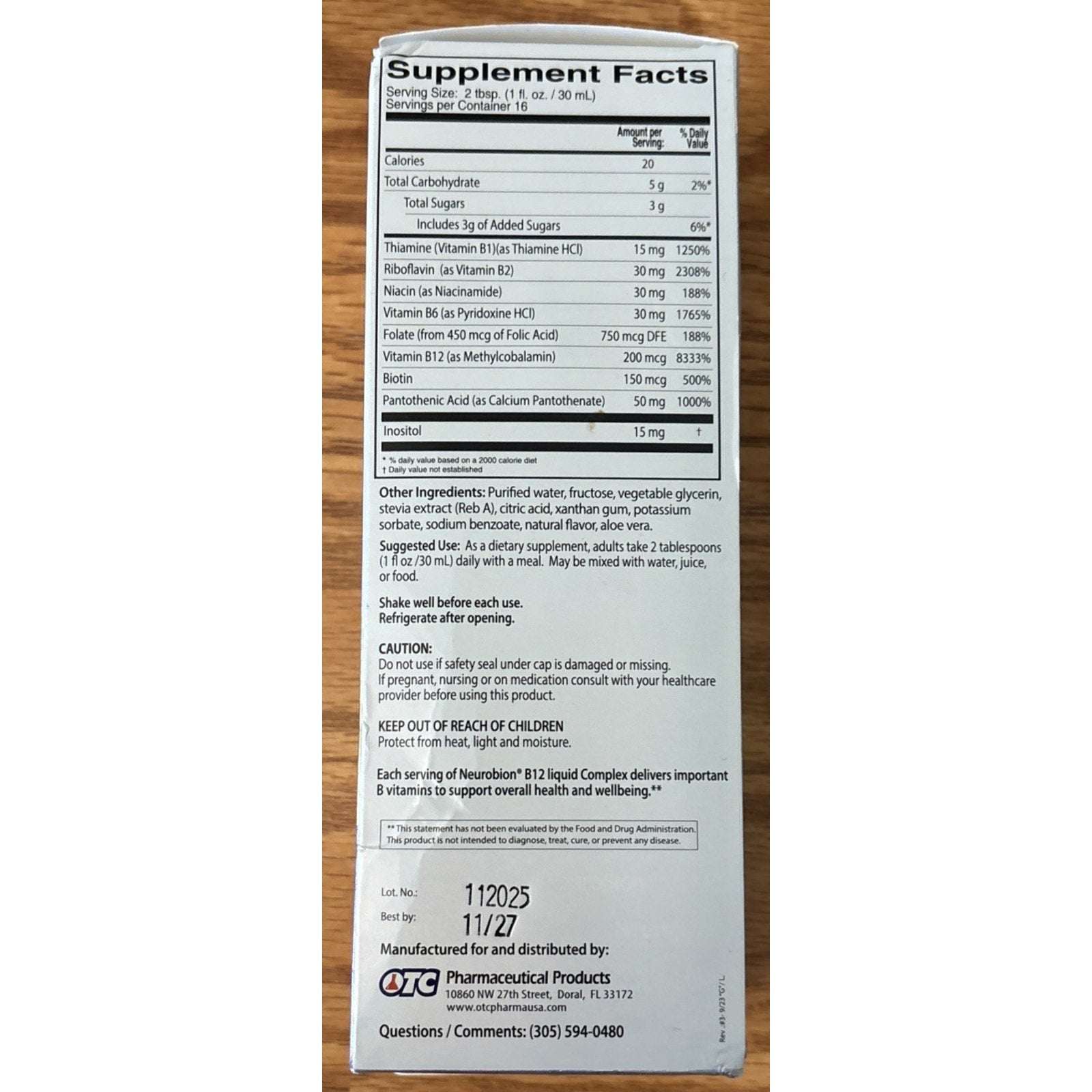 Neurobion B12 Complex Liquid Metabolism and Energy Supplement Vitamins, 16 fl oz