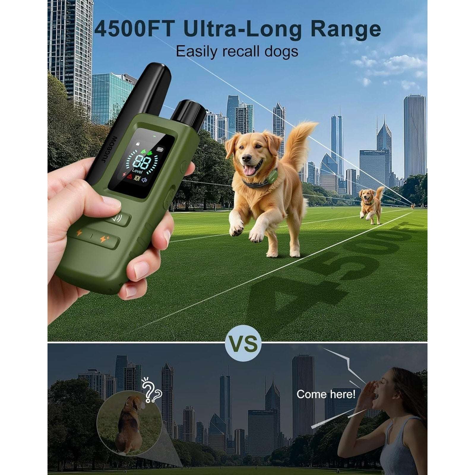Jugbow Dog Shock Training Collar 4500FT w Remote, Waterproof, 10-120lbs, 4 Modes